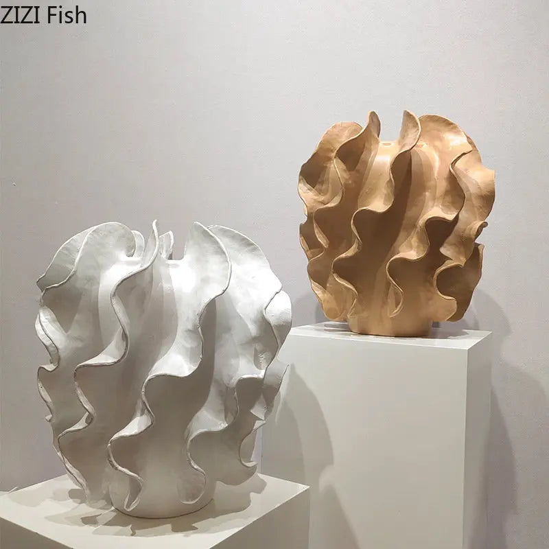 Afralia™ Wave Wrinkle Resin Vase | Abstract Crafts Flower Pot | Desk Decoration | Artistic Floral Arrangement