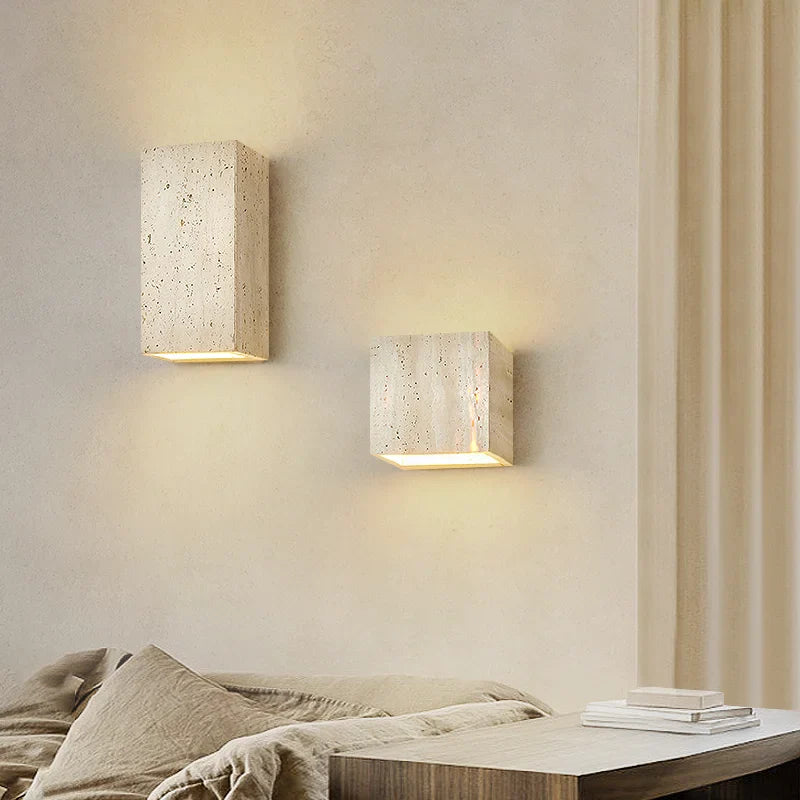 Afralia™ Wabi Sabi LED Wall Light Yellow Travertine Bedroom Lamps for Bathroom Mirror & Loft Interior