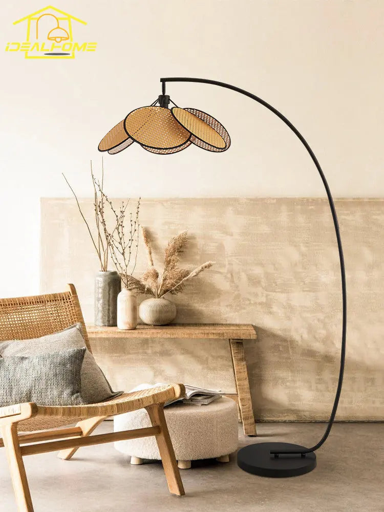 Afralia™ Wabi-sabi Rattan Weaving LED Floor Lamp for Living Room and Study