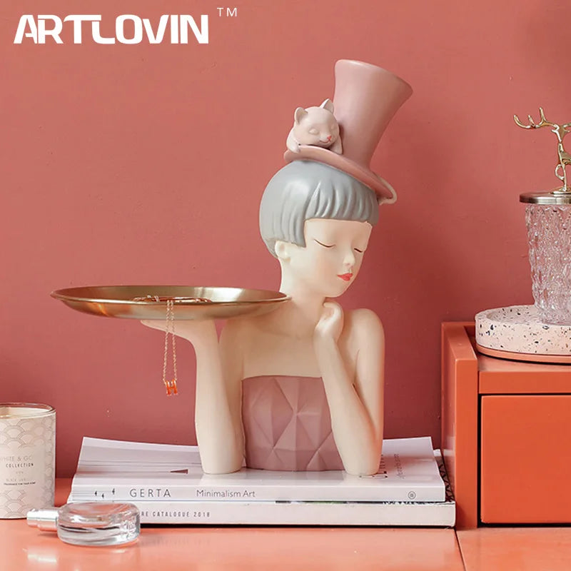 Afralia™ Elegant Woman Bust Sculpture Tray | Modern Home Decor Living Room Decorations