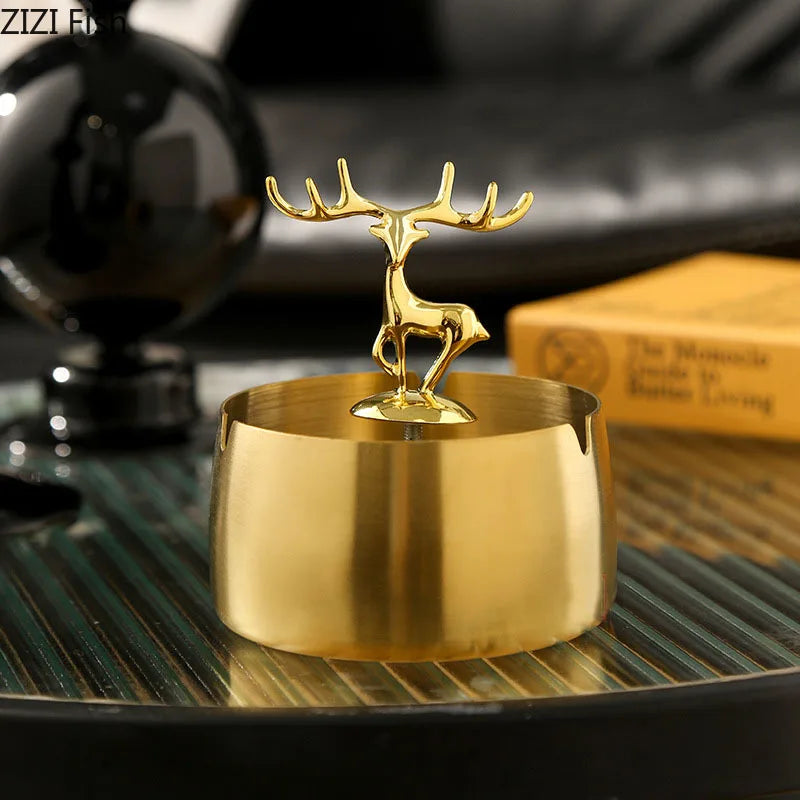Afralia™ Golden Deer Stainless Steel Ashtray | Smoking Accessories Weed Ash Tray Boyfriend Gift