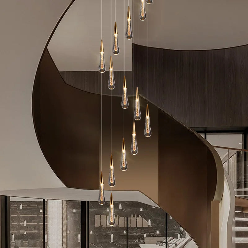 Afralia™ Luxury Water Drop Led Chandelier for Duplex, Stair & Villa Lighting