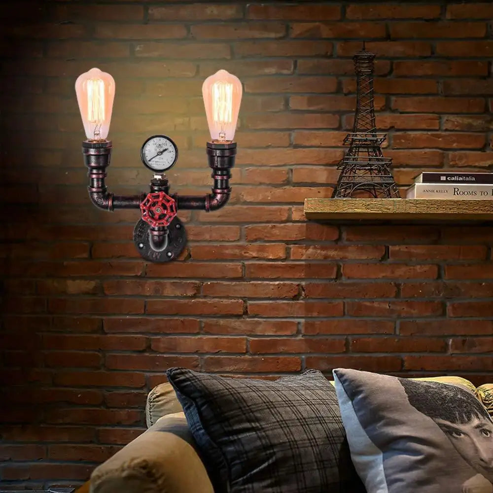 Afralia™ Retro Loft Water Pipe LED Wall Light - Multi Lights Industrial Iron Lamp
