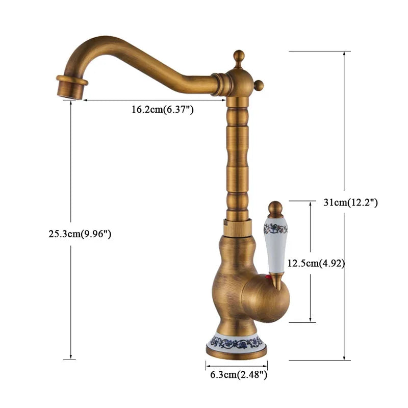 Afralia™ Antique Brass Basin Faucet, Rotatable Single Hole Kitchen Sink Mixer