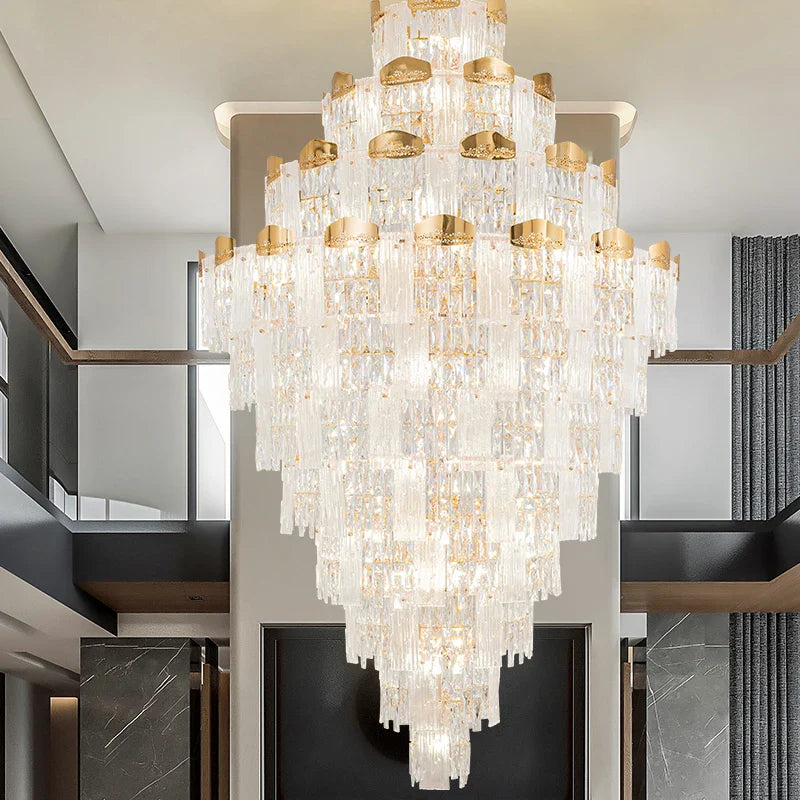 Afralia™ Spiral Staircase Chandelier: Modern Crystal Light for High Livingroom