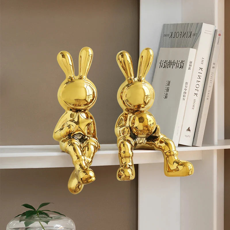 Afralia™ Electroplated Rabbit Sculpture Set, Home Office Decor, Living Room Animal Statue