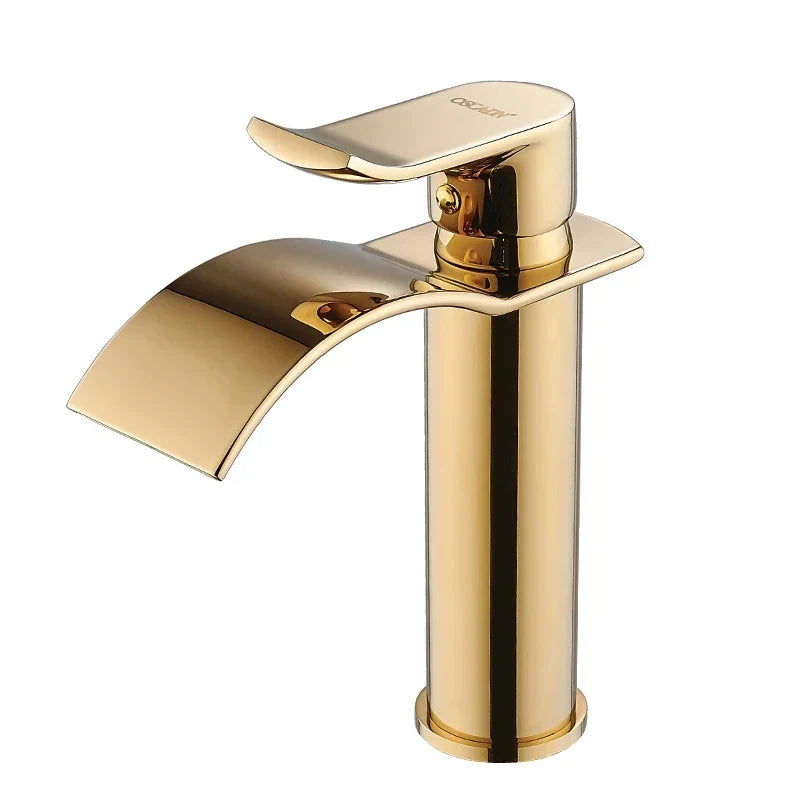 Afralia™ Gold Waterfall Bathroom Faucet Single Handle Basin Mixer Tap Brass Sink Crane