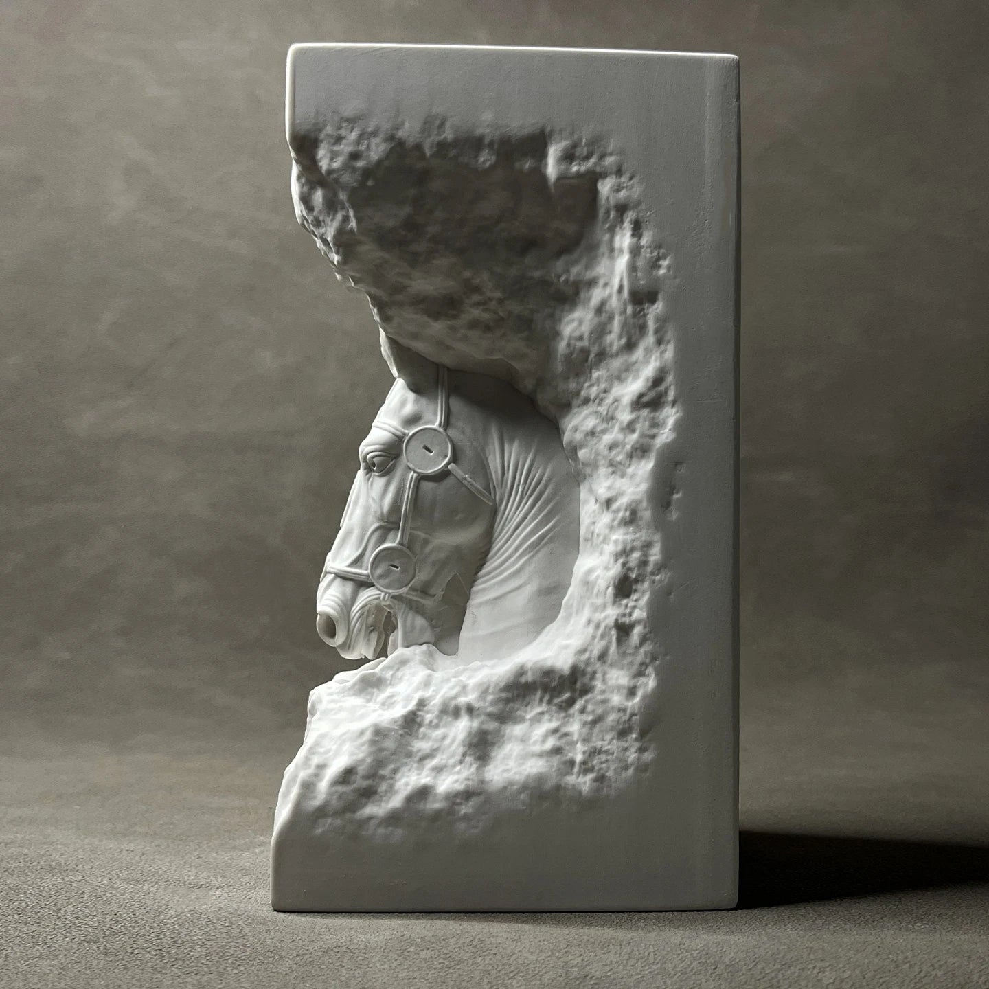 Afralia™ Stone-carved Warhorse Head Statue | Ancient-style Decorative Horse Sculpture