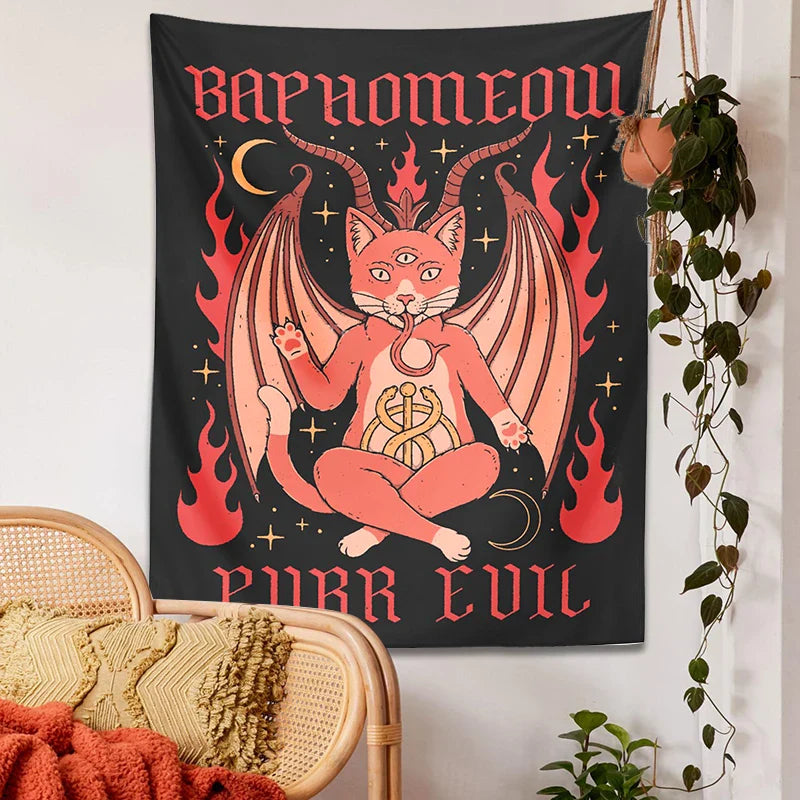 Afralia™ Cat Baphomeow Tapestry: Boho Witchcraft Moon Star Decor for Home & Dorm Room