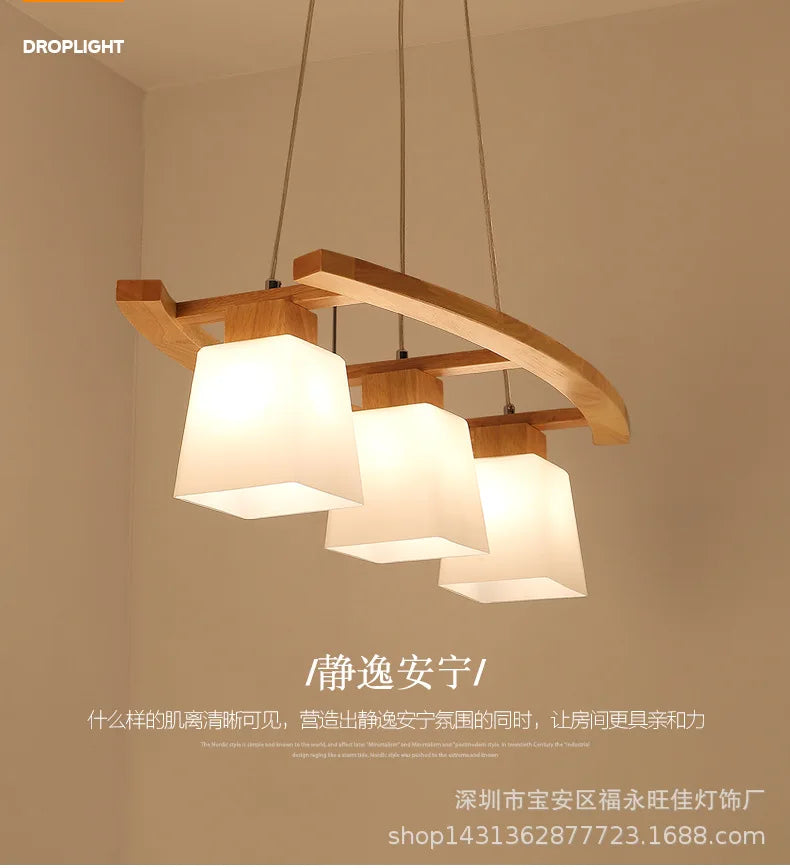 Afralia™ Nordic Wood Pendant Lights LED Modern Lamps for Dining Living Room - Japanese Style