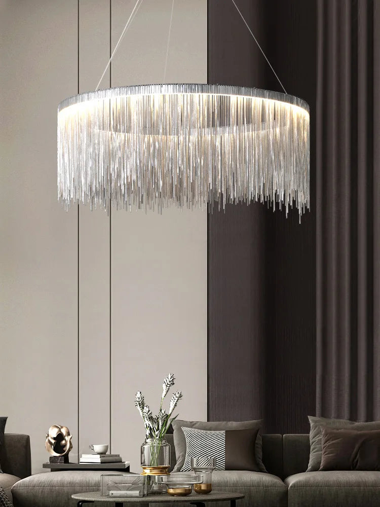 Afralia™ Tassel Bohemian Pendant Light for Living Room Bedroom - Chrome Circular Lamp