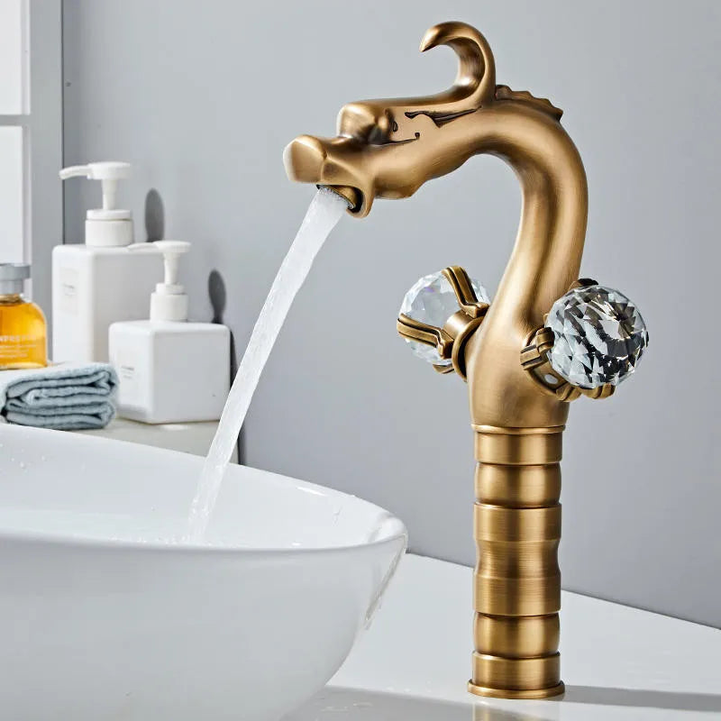 Afralia™ Gold Crystal Double Handle Basin Faucet for Bathroom Sink Mixer Tap