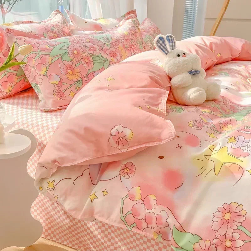 Afralia™ Cartoon Print Polyester Bedding Set Full Size Soft Duvet Cover Set
