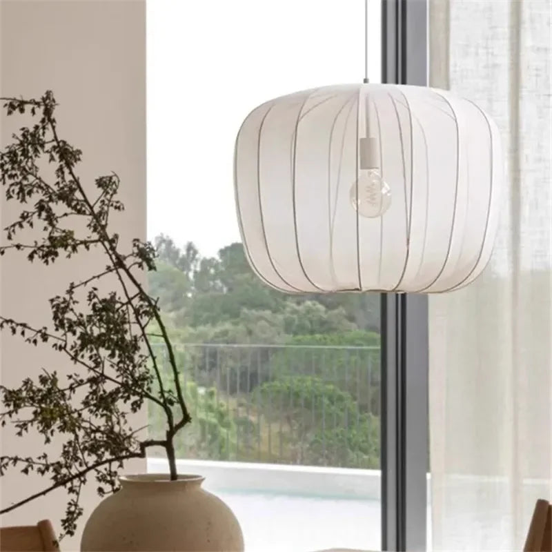 Afralia™ Plumeria Lantern Pendant Light: Minimalist French Country Fabric Lamp for Dining Staircase & Kitchen Island.