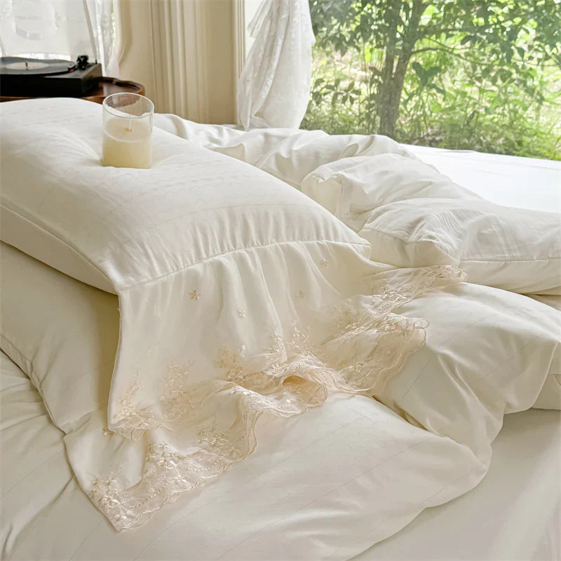 Luxury French Lace Princess Wedding Bedding Set by Afralia™ - 4Pc Girl Bed Set