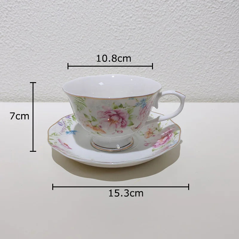 Afralia™ Ceramic Gold-plated Floral Cup & Saucer Set