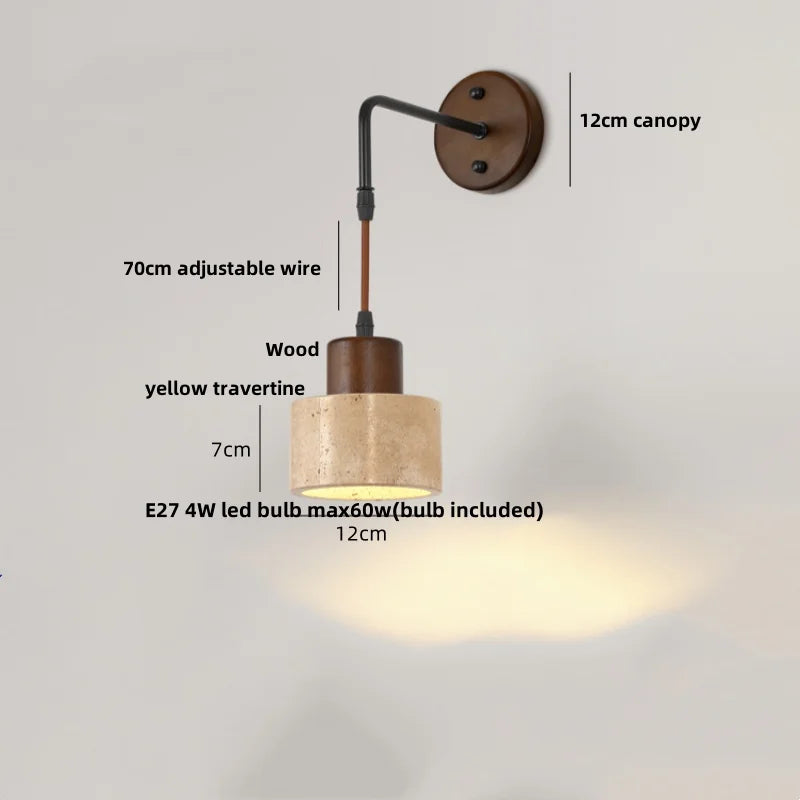 Afralia™ Wood Canopy LED Wall Sconce Yellow Travertine Stone Nordic Modern Light
