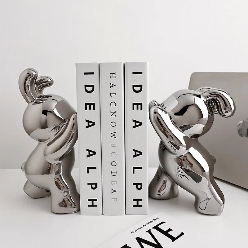 Ceramic Rabbit Bookend Statues - Afralia™ Home Decor Figurines