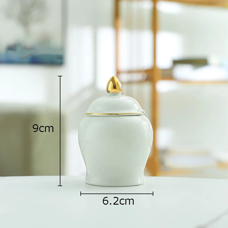 Afralia™ Gold Tea Canister Ceramic Storage Jar with Lid for Desk Decoration