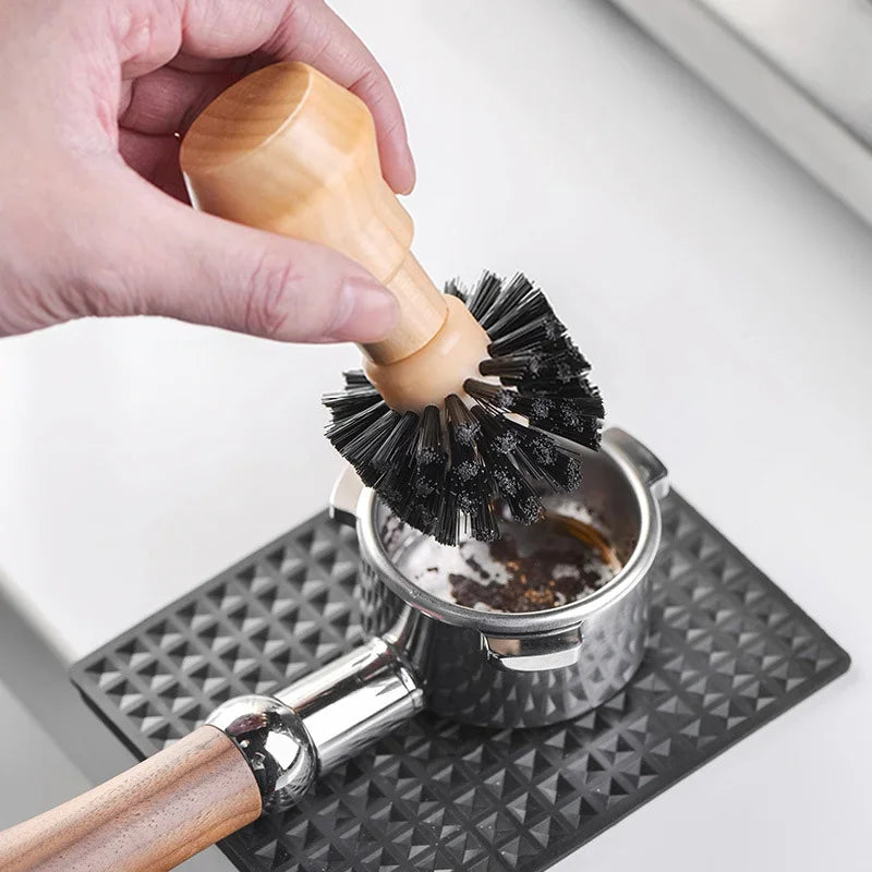 Afralia™ Espresso Portafilter & Tamper Cleaning Brush with Wooden Handle