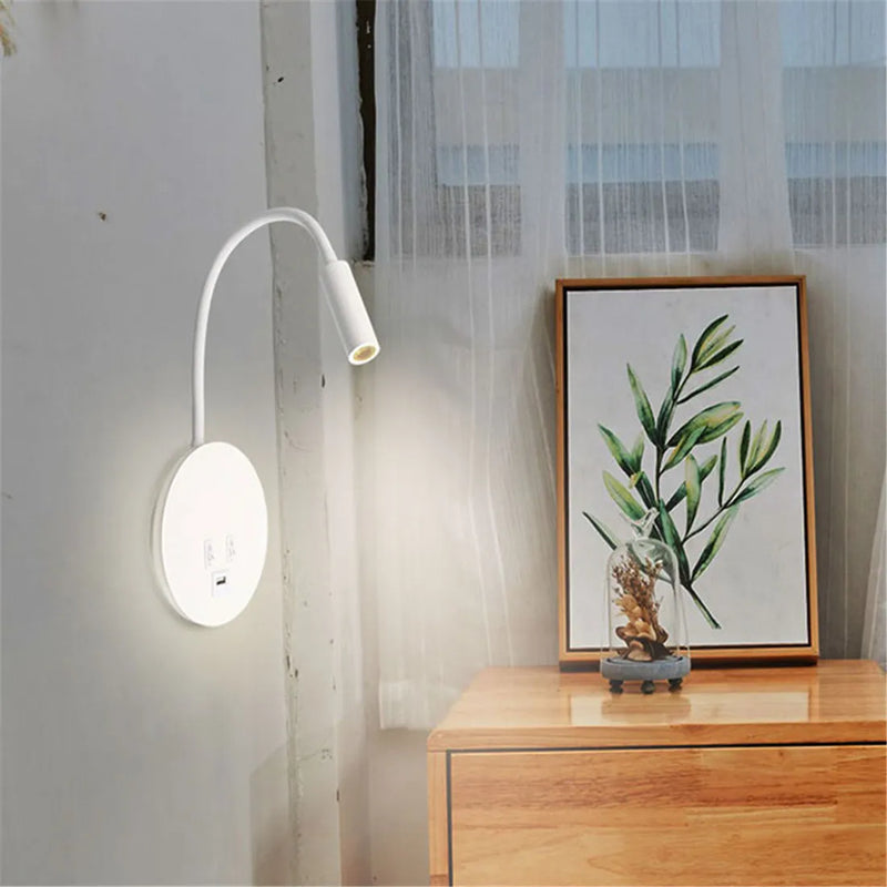 Afralia™ Corded Gooseneck Wall Sconce with USB Port Switch and Cree LED Backlight