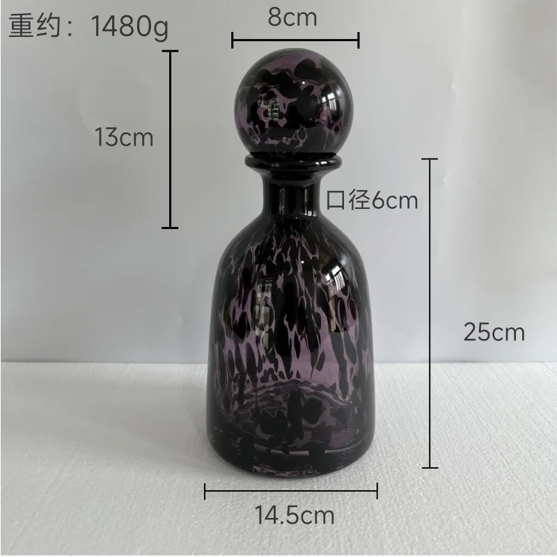 Afralia™ Leopard Print Glass Vase with Lid, Colorful Terrarium Home Decoration