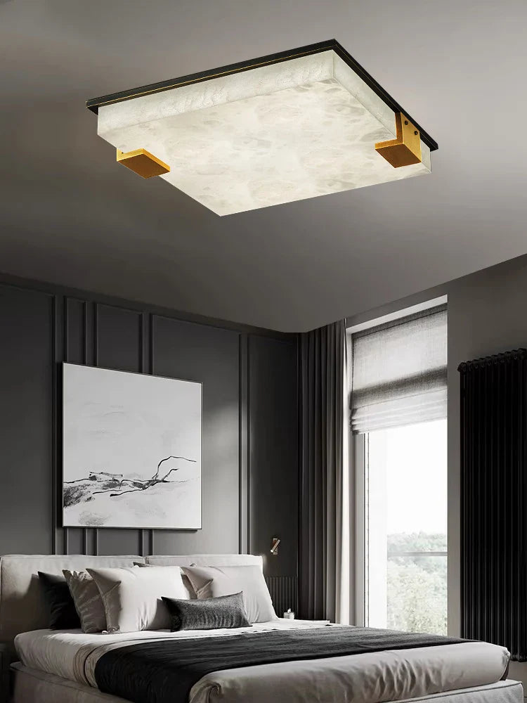 Afralia™ Marble Bronze Square Ceiling Chandelier - Bedroom Luxury Lighting