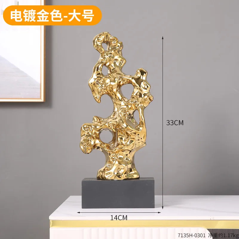 Afralia™ Gold Hollow Stone Statue Coral Sculpture Home Decor Figurines