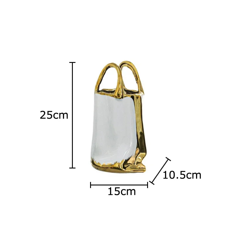 Afralia™ Handbag Ceramic Vase Gold-plated Table Decoration Flowers Room Decor