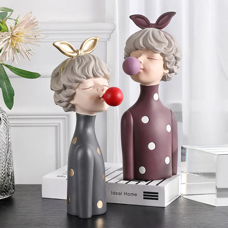 Afralia™ Bubble Gum Girl Statue: Modern Room Decor & Birthday Gift