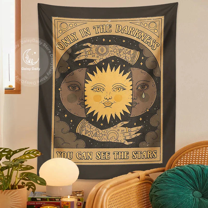 Afralia™ Star Tarot Tapestry Wall Hanging Witchcraft Divination Moon Sun Stars Dorm Decor