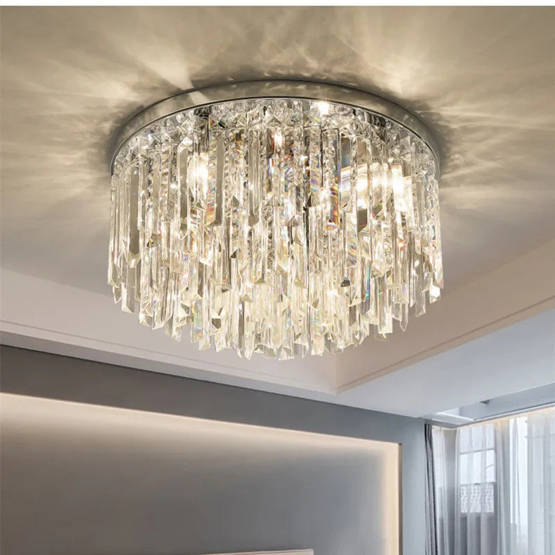 Afralia™ Luxury Crystal Ceiling Light Gold/Chrome Metal Round LED Lamp