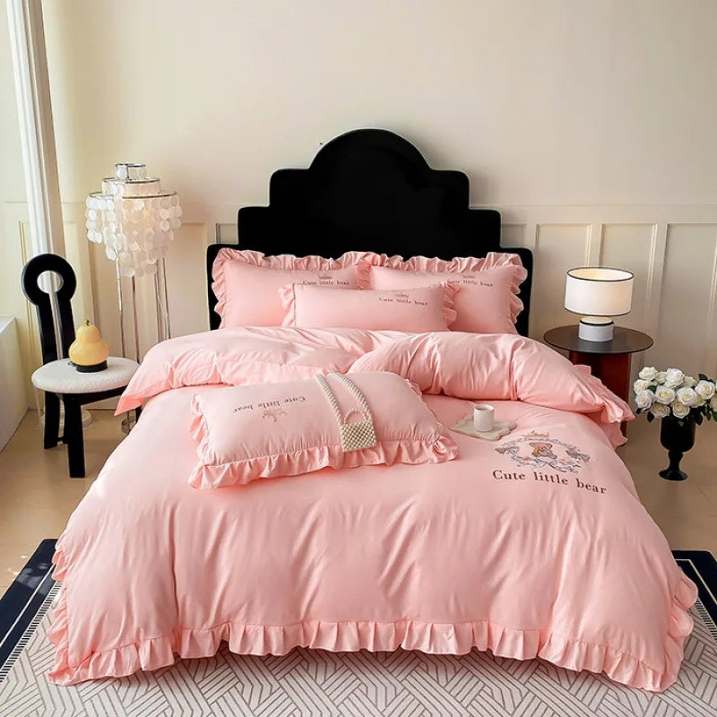 Afralia™ French Embroidered Cotton Bed Skirt Set with Ruffled Edges