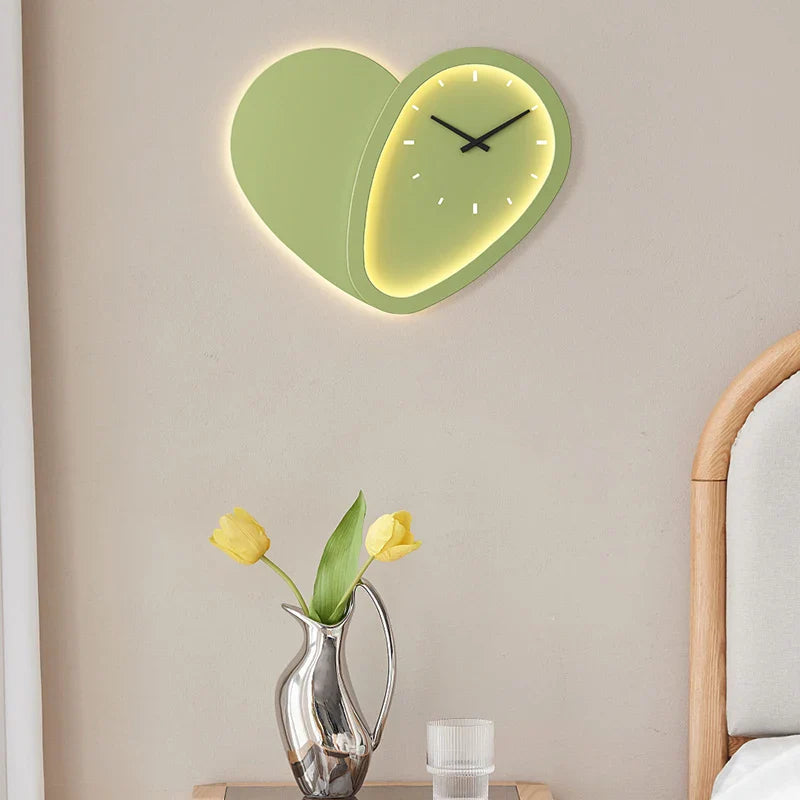 Afralia™ Love Shaped Clock Wall Lamp Sconce Dimmable Indoor Bedroom Lighting