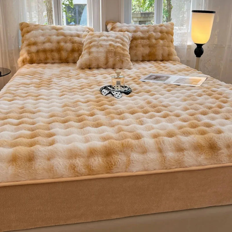 Afralia™ Faux Rabbit Plush Coral Fleece Fitted Sheet for Single Bed in Autumn/Winter