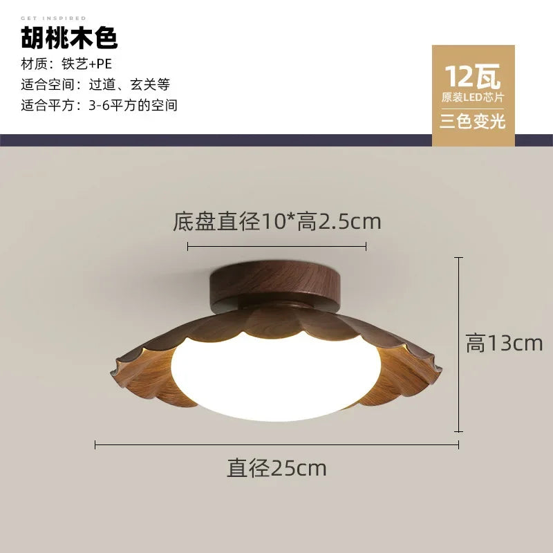 Afralia™ Walnut Wood Grain Retro Ceiling Light for Corridor Wardrobe & Entrance