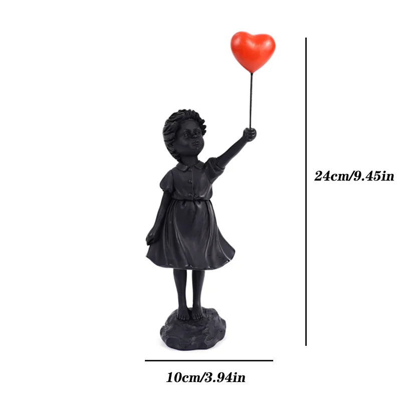Afralia™ Flying Love Balloon Girl Sculpture: Abstract Modern Home Office Decor & Gift