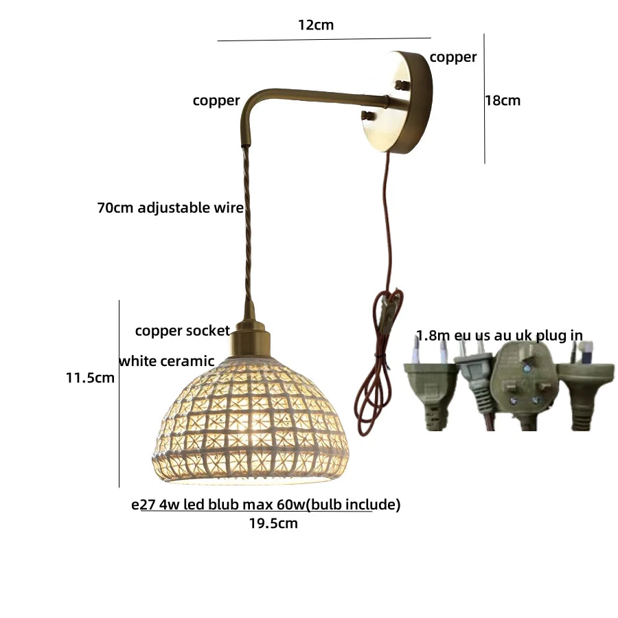 Afralia™ Ceramic LED Wall Light Balcony Bedroom Kitchen Modern Bedside Lamp