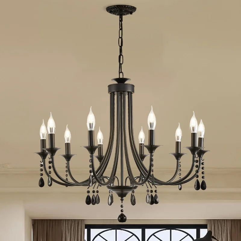 Afralia™ Black Metal Crystal Chandelier: Artistic LED Lighting for Home Decor