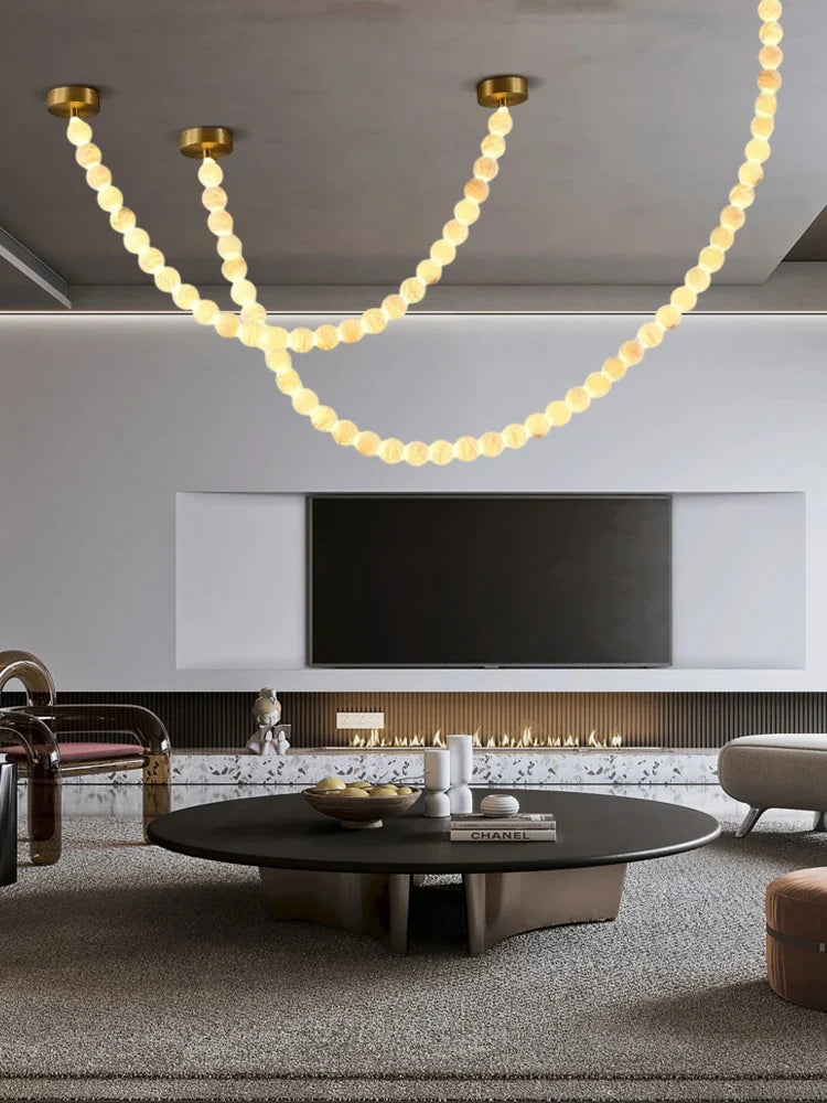 Afralia™ Alabaster Marble Pearl Drop LED Chandelier for Foyer Villa