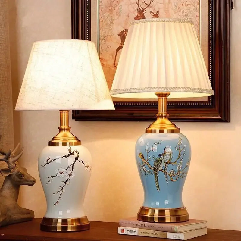Afralia™ Chinese Ceramic Table Lamp for Living Room, Bedroom, and Study Room