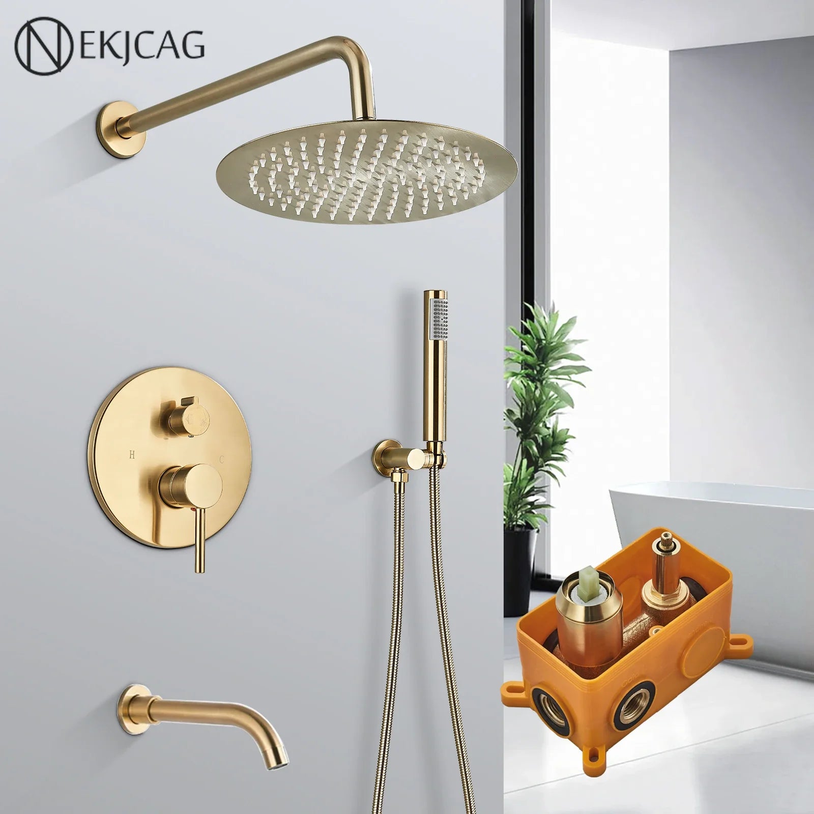 Afralia™ Brushed Gold Shower Faucet Set Wall Mount Rainfall Shower System