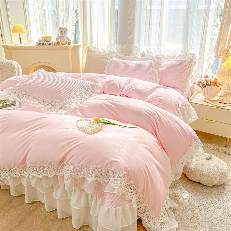 Afralia™ Lace Ruffles Princess Style 100% Cotton Bedding Set