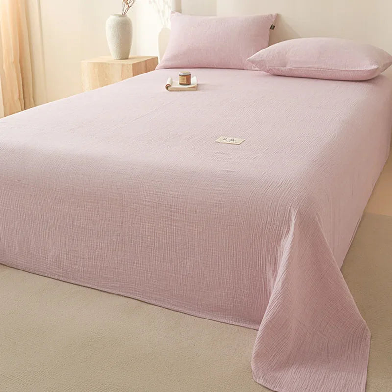 Afralia™ Solid Double-Layer Cotton Bedsheet: Soft, Cozy, High-Quality Flat Sheet for All Seasons