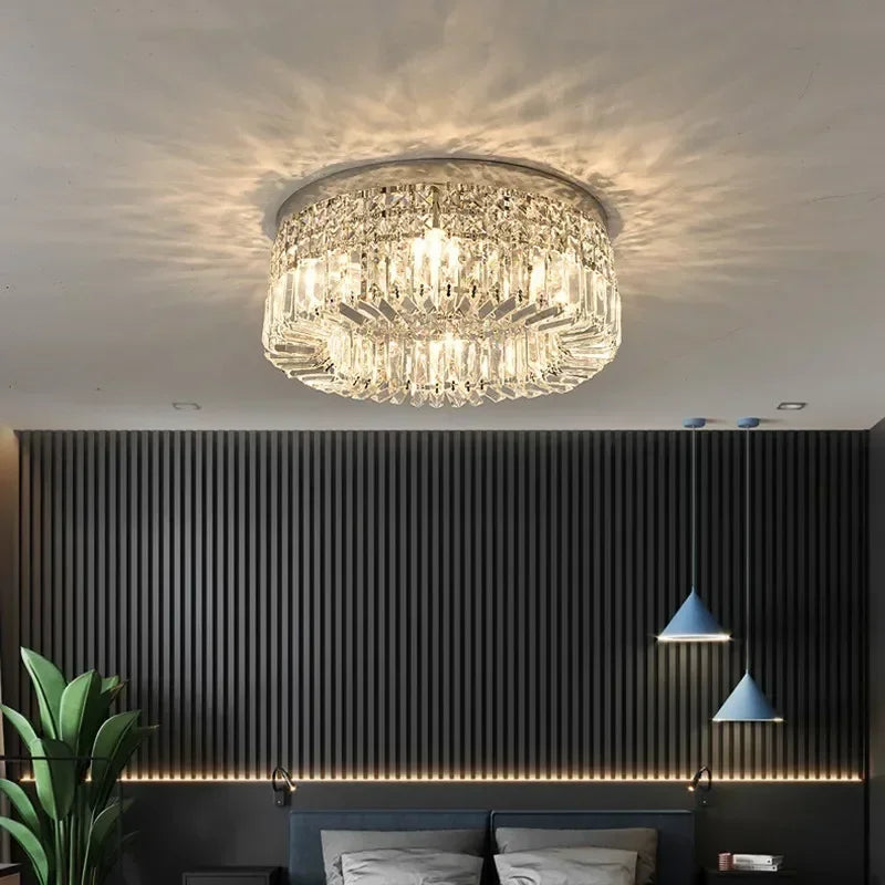 Afralia™ Crystal LED Ceiling Light Chandelier for Bedroom, Modern Round Indoor Lighting