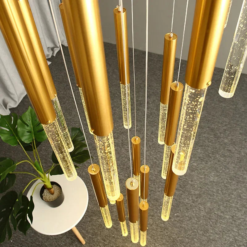 Afralia™ Crystal Staircase Chandelier - Modern Gold LED Lighting for Living Room