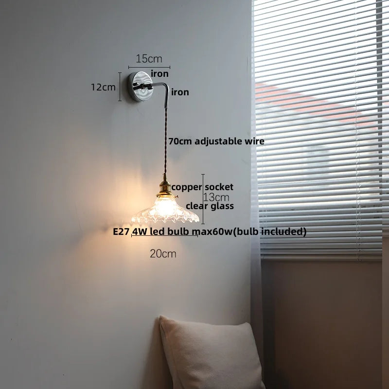 Afralia™ White Glass LED Wall Lights with Pull Chain Switch - Nordic Modern Bedside Lamp