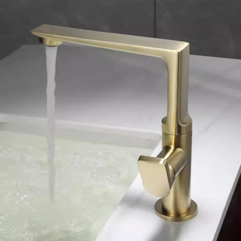 Afralia™ Gold Brass Bathroom Basin Faucet, Single Handle Hot & Cold Mixer Tap