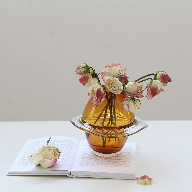 Afralia™ Thick Glass Flying Saucer Vase for Flowers, Hydroponics, Terrarium - Handcrafted Glass