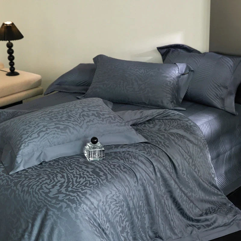 Afralia™ Luxe Egyptian Cotton Jacquard Bedding Set: Duvet, Bedspread, Sheet, Pillowcases
